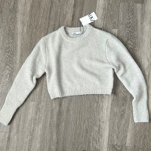 Zara Cropped Knit Sweater - Light Gray